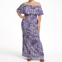 Purple Hawaii Palaka Cowboy Off Shoulder Maxi Dress Hawaiian Paniolo Festival Spirit LT19 Women Purple - Polynesian Pride