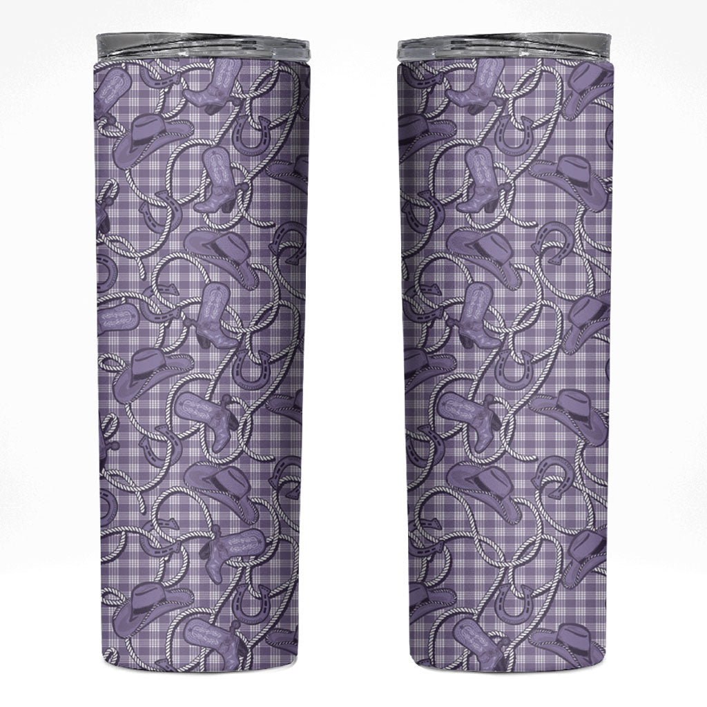 Purple Hawaii Palaka Cowboy Skinny Tumbler Hawaiian Paniolo Festival Spirit LT19 Purple - Polynesian Pride