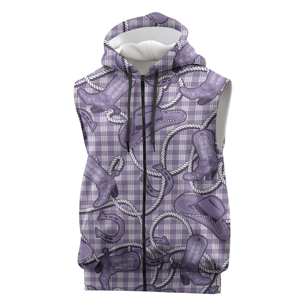 Purple Hawaii Palaka Cowboy Sleeveless Zip Hoodie Hawaiian Paniolo Festival Spirit