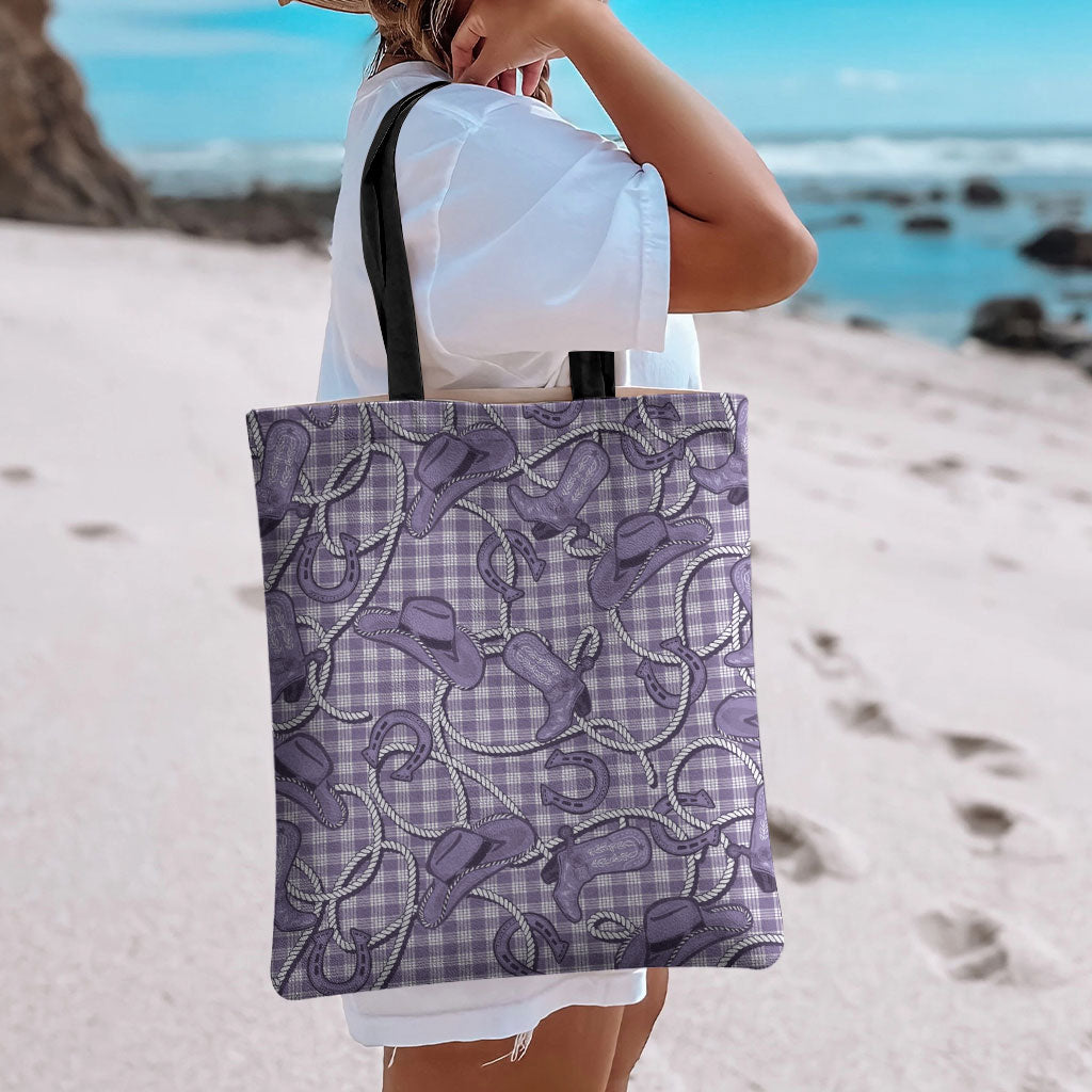 Purple Hawaii Palaka Cowboy Tote Bag Hawaiian Paniolo Festival Spirit LT19 - Polynesian Pride