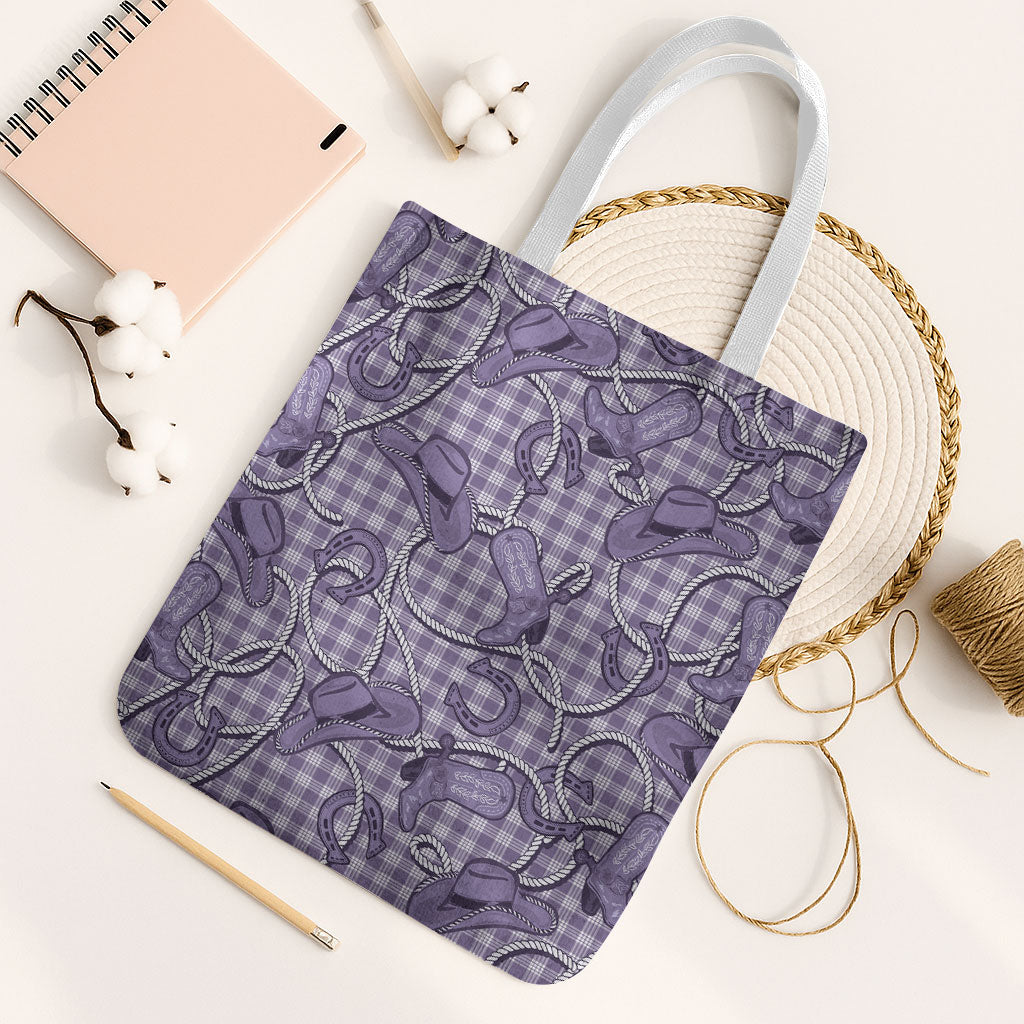 Purple Hawaii Palaka Cowboy Tote Bag Hawaiian Paniolo Festival Spirit LT19 White Strap One Size Purple - Polynesian Pride