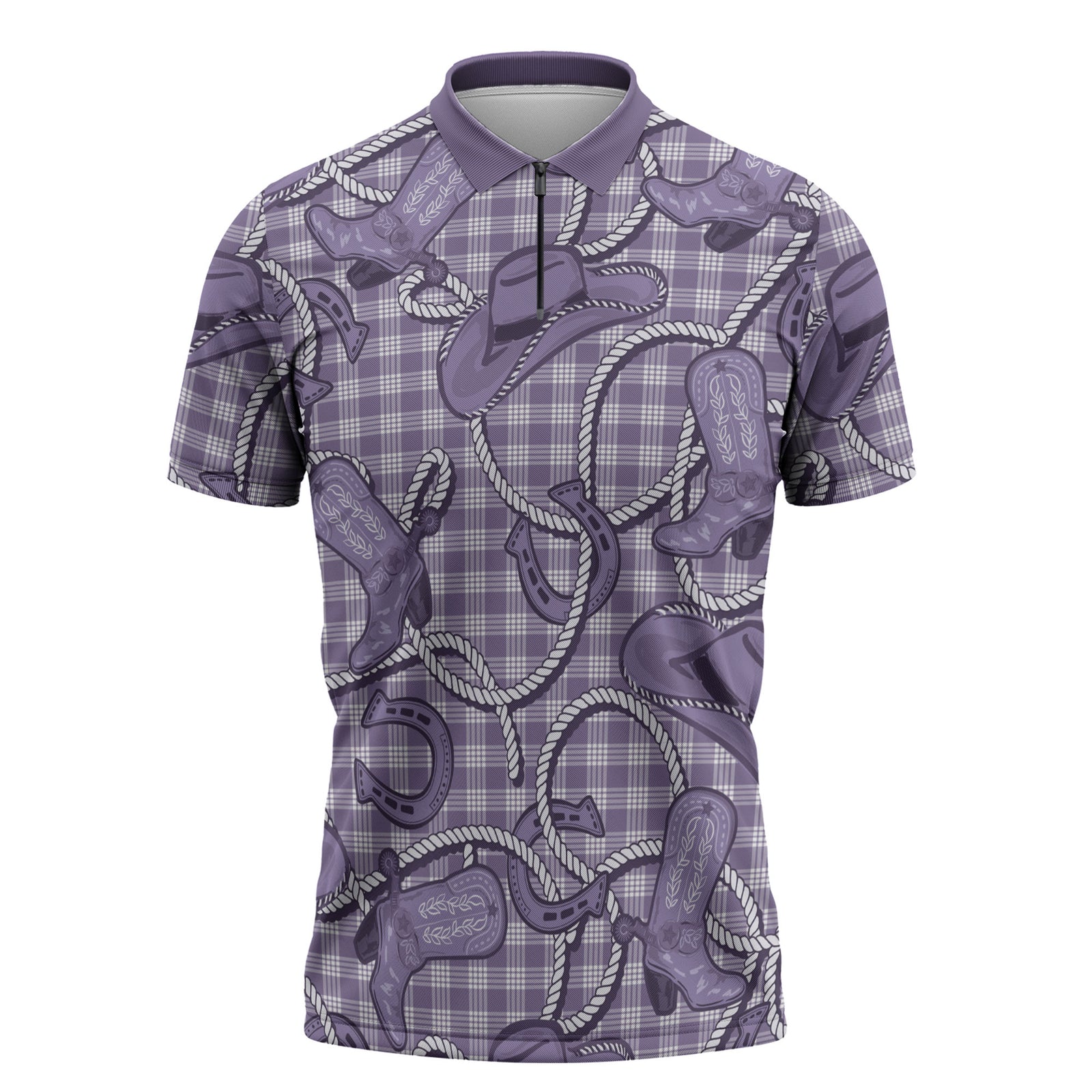 Purple Hawaii Palaka Cowboy Zipper Polo Shirt Hawaiian Paniolo Festival Spirit LT19 Purple - Polynesian Pride