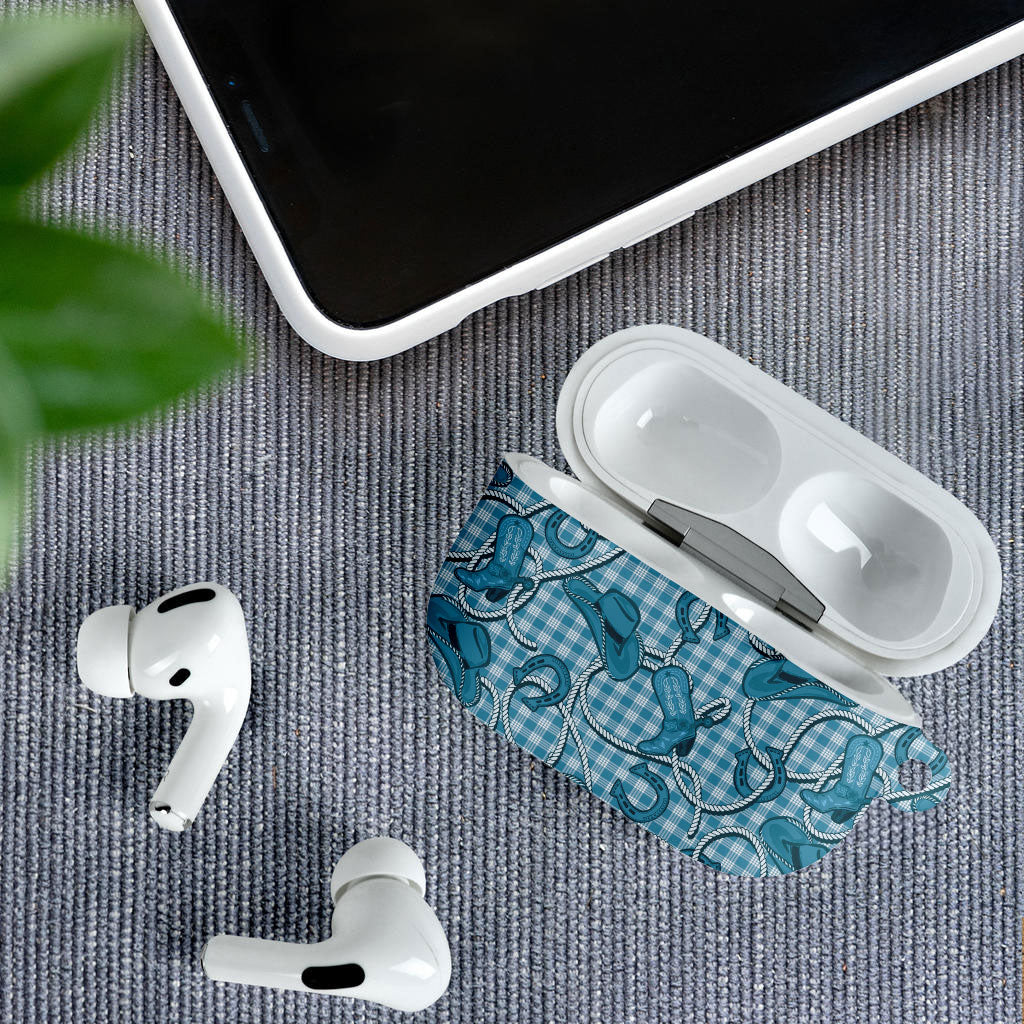 Blue Hawaii Palaka Cowboy AirPods Case Hawaiian Paniolo Festival Spirit LT19 - Polynesian Pride