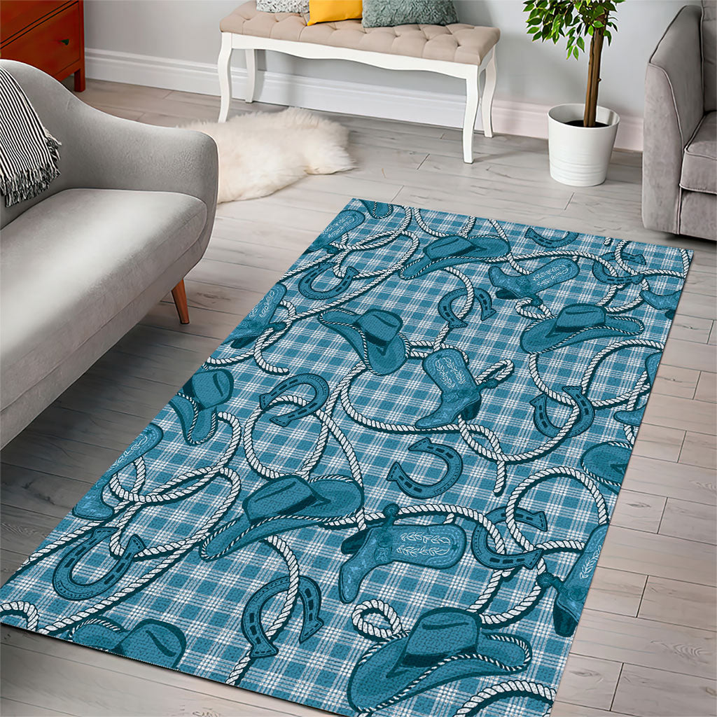 Blue Hawaii Palaka Cowboy Area Rug Hawaiian Paniolo Festival Spirit LT19 - Polynesian Pride