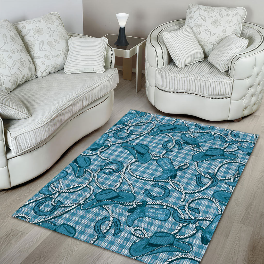 Blue Hawaii Palaka Cowboy Area Rug Hawaiian Paniolo Festival Spirit LT19 - Polynesian Pride