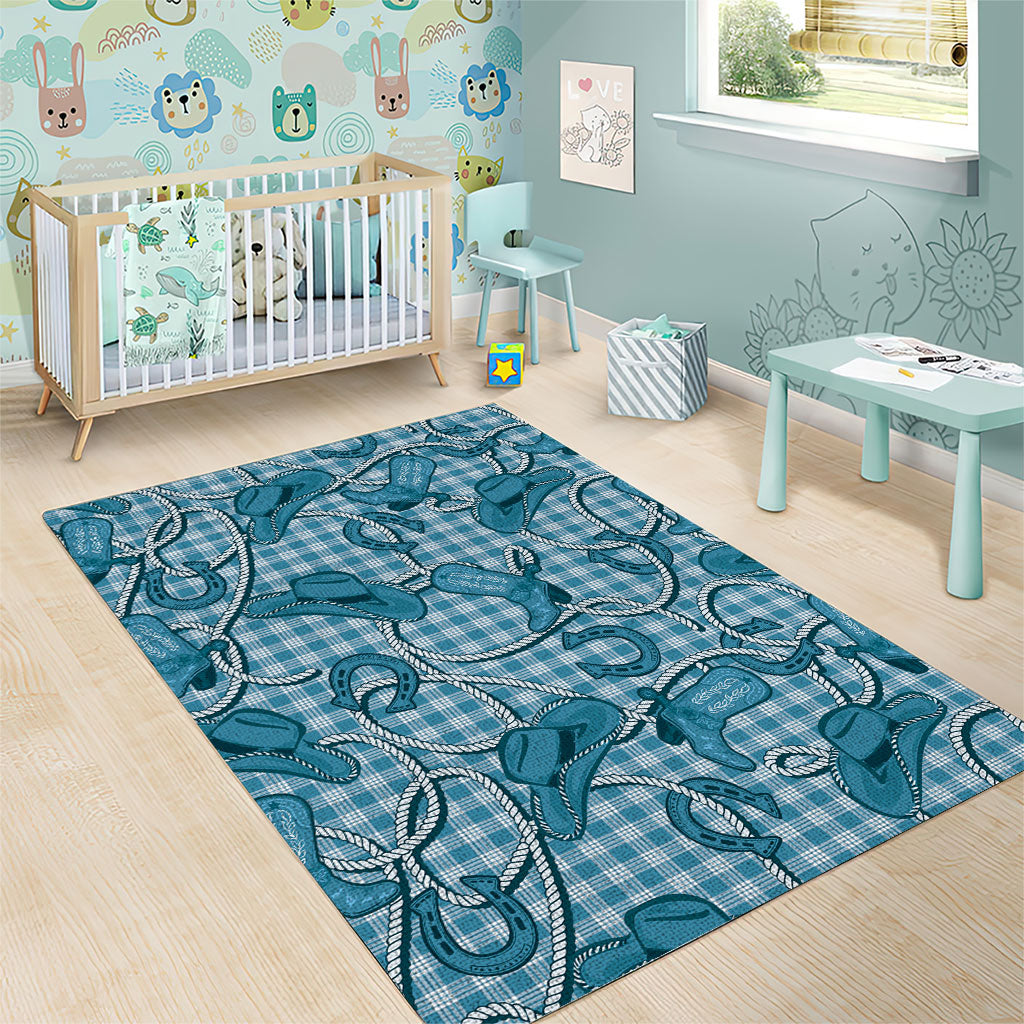 Blue Hawaii Palaka Cowboy Area Rug Hawaiian Paniolo Festival Spirit LT19 - Polynesian Pride