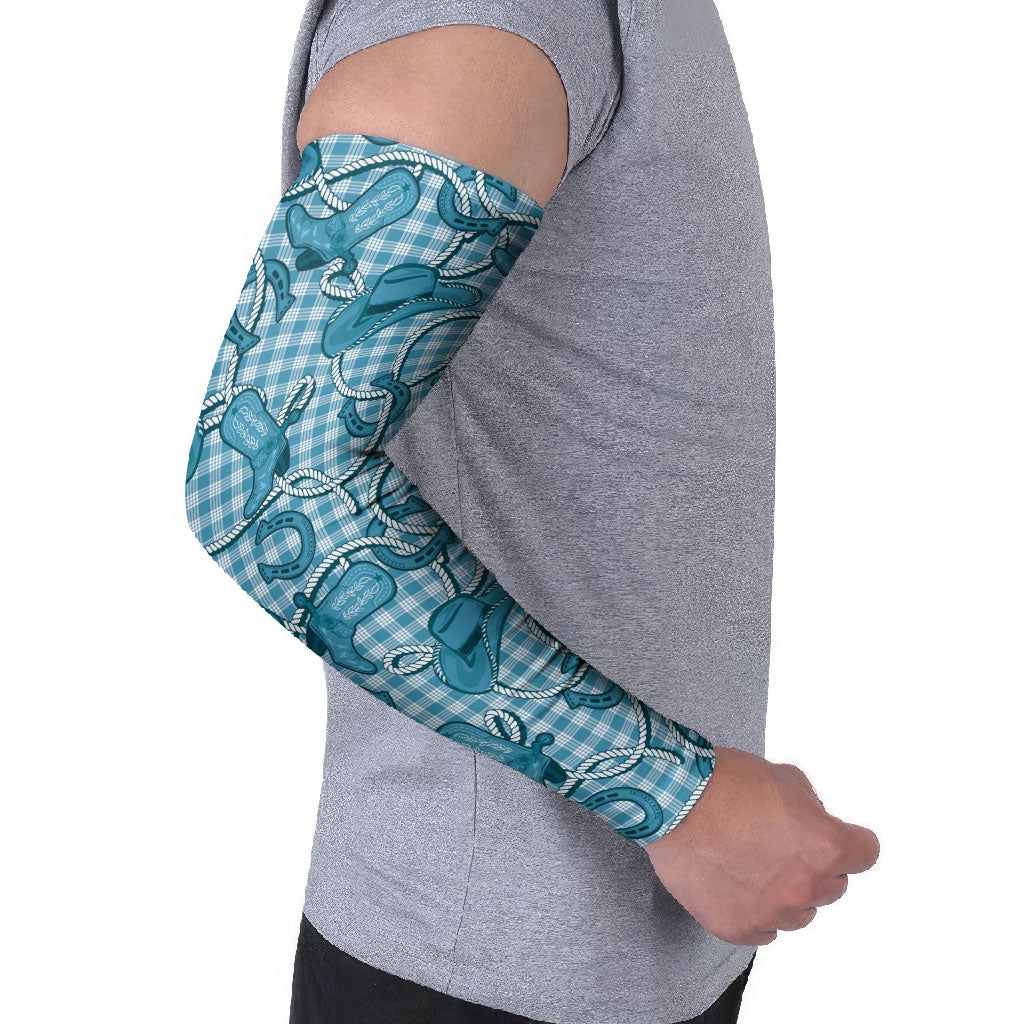 Blue Hawaii Palaka Cowboy Arm Sleeves Hawaiian Paniolo Festival Spirit LT19 - Polynesian Pride