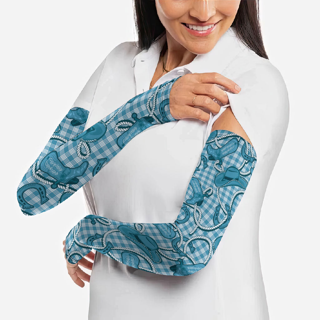 Blue Hawaii Palaka Cowboy Arm Sleeves Hawaiian Paniolo Festival Spirit LT19 - Polynesian Pride
