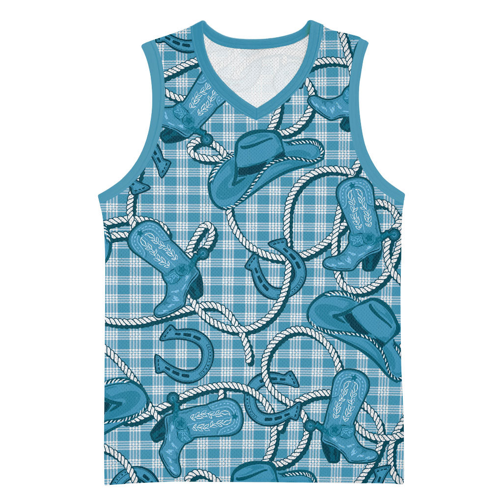 Blue Hawaii Palaka Cowboy Basketball Jersey Hawaiian Paniolo Festival Spirit LT19 Unisex Blue - Polynesian Pride