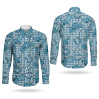 Blue Hawaii Palaka Cowboy Couples Matching Long Sleeve Bodycon Dress and Long Sleeve Button Shirt Hawaiian Paniolo Festival Spirit LT19 - Polynesian Pride