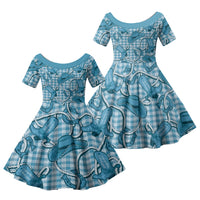 Blue Hawaii Palaka Cowboy Family Matching Long Sleeve Bodycon Dress and Hawaiian Shirt Hawaiian Paniolo Festival Spirit LT19 Daughter's Dress Blue - Polynesian Pride