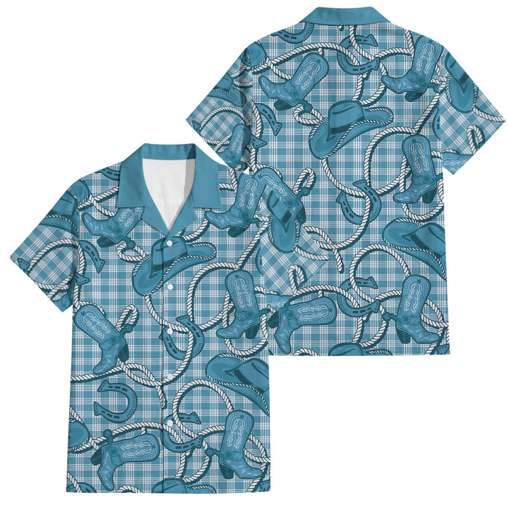 Blue Hawaii Palaka Cowboy Family Matching Puletasi and Hawaiian Shirt Hawaiian Paniolo Festival Spirit LT19 Dad's Shirt - Short Sleeve Blue - Polynesian Pride