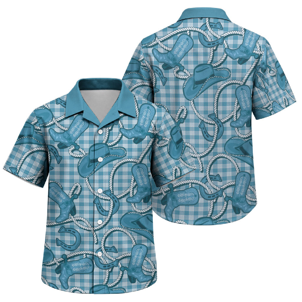 Blue Hawaii Palaka Cowboy Family Matching Summer Maxi Dress and Hawaiian Shirt Hawaiian Paniolo Festival Spirit LT19 Son's Shirt Blue - Polynesian Pride