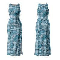 Blue Hawaii Palaka Cowboy Family Matching Tank Maxi Dress and Hawaiian Shirt Hawaiian Paniolo Festival Spirit LT19 Mom's Dress Blue - Polynesian Pride