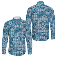 Blue Hawaii Palaka Cowboy Family Matching Tank Maxi Dress and Hawaiian Shirt Hawaiian Paniolo Festival Spirit LT19 Dad's Shirt - Long Sleeve Blue - Polynesian Pride