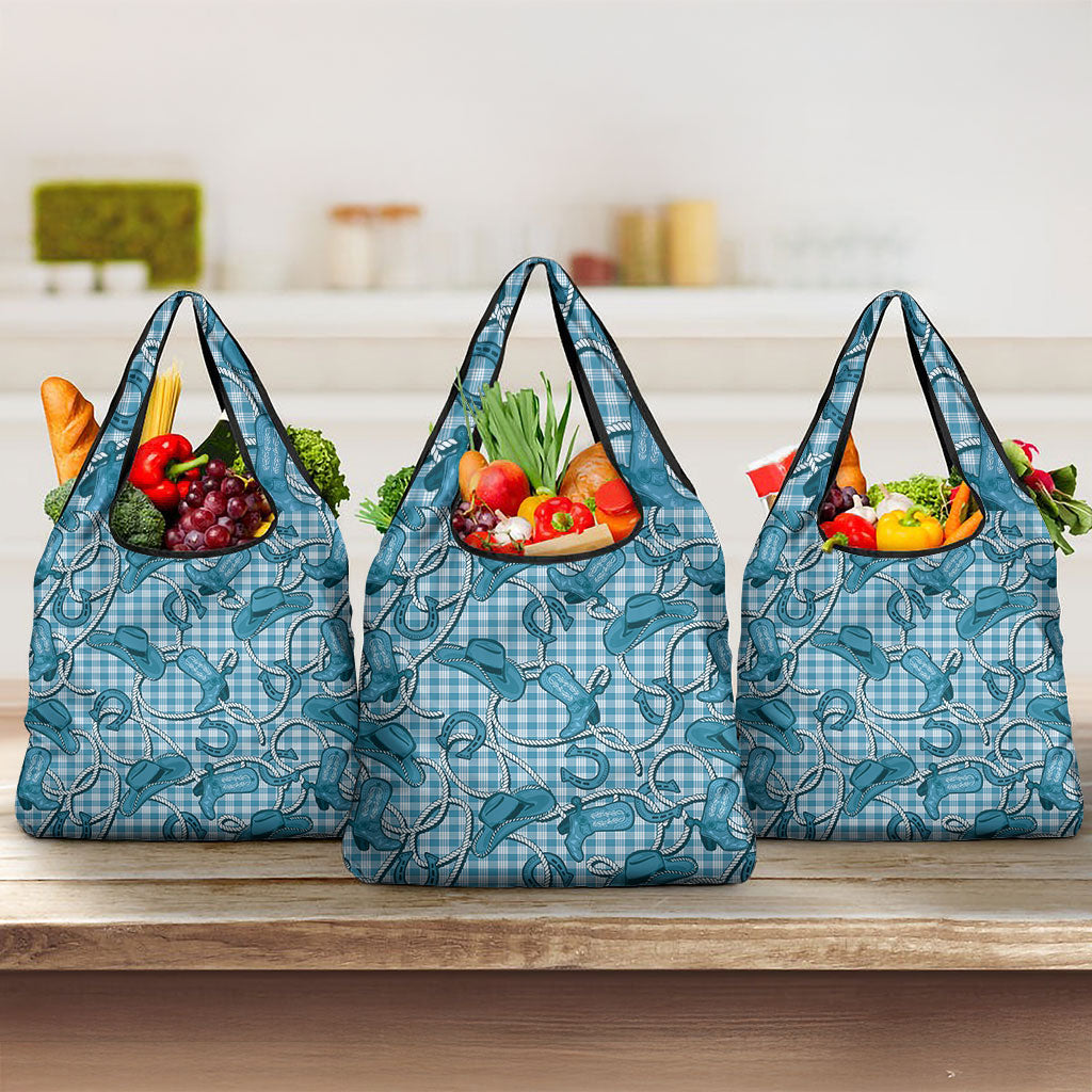 Blue Hawaii Palaka Cowboy Grocery Bag Hawaiian Paniolo Festival Spirit LT19 3-pack One Size Blue - Polynesian Pride