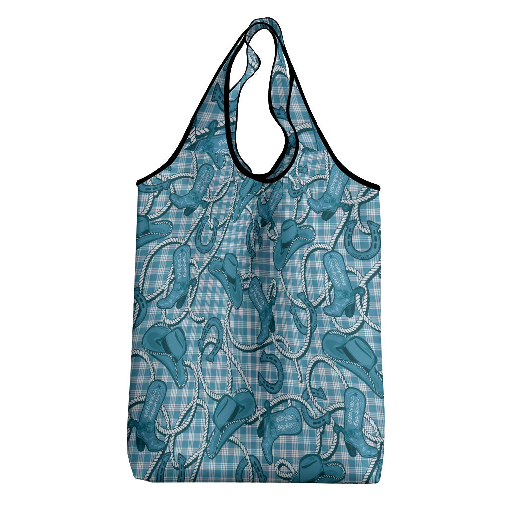 Blue Hawaii Palaka Cowboy Grocery Bag Hawaiian Paniolo Festival Spirit LT19 - Polynesian Pride
