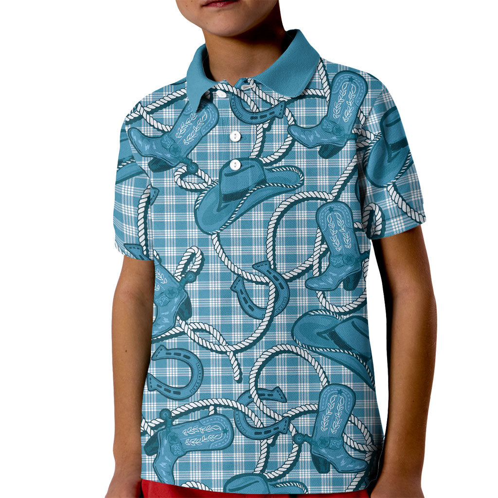 Blue Hawaii Palaka Cowboy Kid Polo Shirt Hawaiian Paniolo Festival Spirit