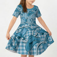Blue Hawaii Palaka Cowboy Kid Short Sleeve Dress Hawaiian Paniolo Festival Spirit LT19 KID Blue - Polynesian Pride