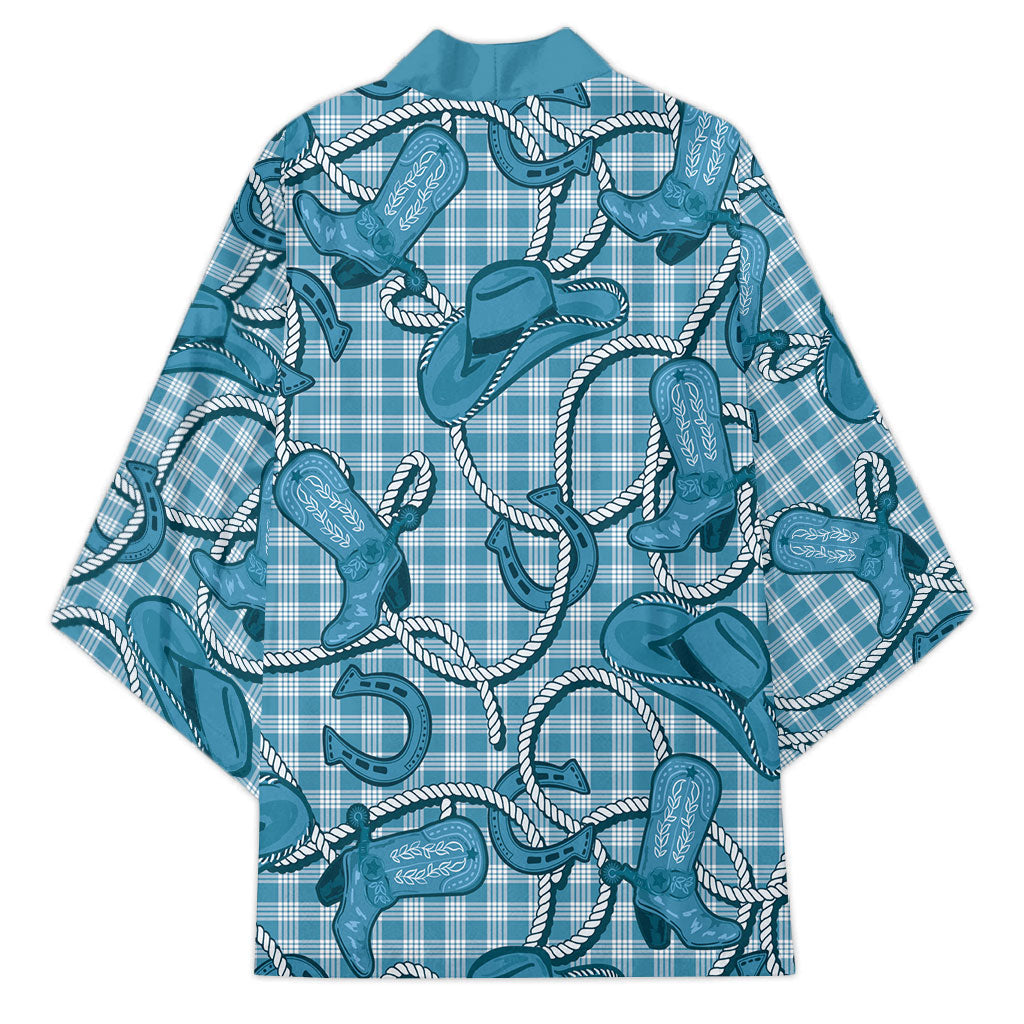 Blue Hawaii Palaka Cowboy Kimono Hawaiian Paniolo Festival Spirit LT19 - Polynesian Pride