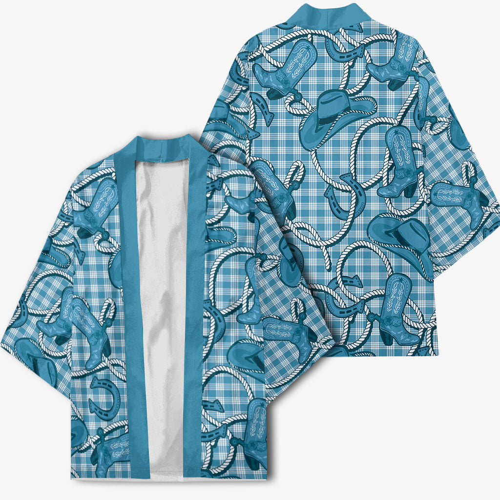 Blue Hawaii Palaka Cowboy Kimono Hawaiian Paniolo Festival Spirit LT19 - Polynesian Pride