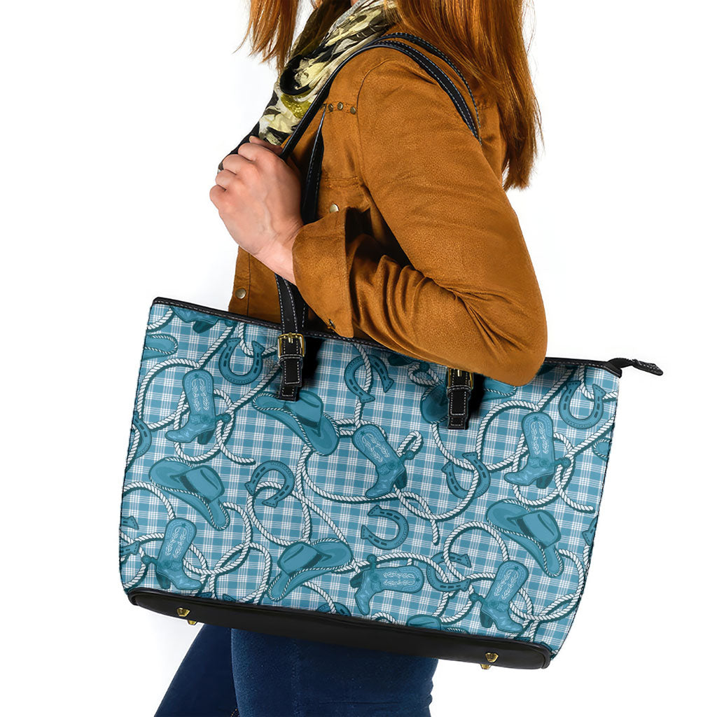 Blue Hawaii Palaka Cowboy Leather Tote Bag Hawaiian Paniolo Festival Spirit