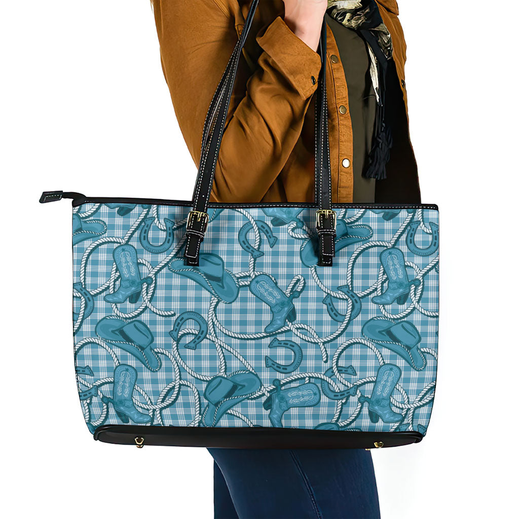 Blue Hawaii Palaka Cowboy Leather Tote Bag Hawaiian Paniolo Festival Spirit LT19 - Polynesian Pride