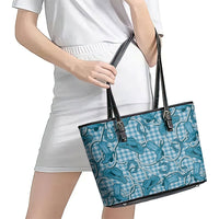 Blue Hawaii Palaka Cowboy Leather Tote Bag Hawaiian Paniolo Festival Spirit LT19 - Polynesian Pride