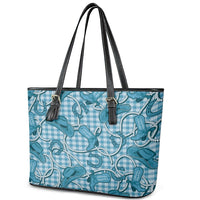 Blue Hawaii Palaka Cowboy Leather Tote Bag Hawaiian Paniolo Festival Spirit LT19 - Polynesian Pride