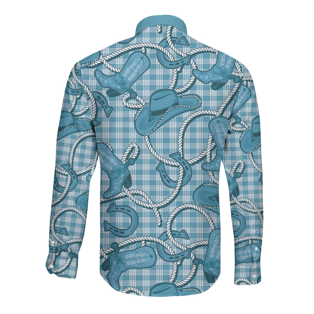 Blue Hawaii Palaka Cowboy Long Sleeve Button Shirt Hawaiian Paniolo Festival Spirit LT19 - Polynesian Pride