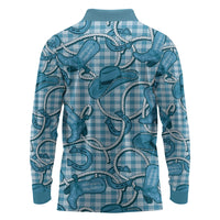 Blue Hawaii Palaka Cowboy Long Sleeve Polo Shirt Hawaiian Paniolo Festival Spirit LT19 - Polynesian Pride
