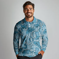 Blue Hawaii Palaka Cowboy Long Sleeve Polo Shirt Hawaiian Paniolo Festival Spirit LT19 - Polynesian Pride