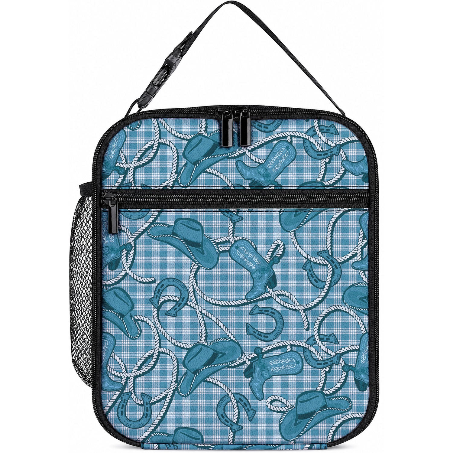 Blue Hawaii Palaka Cowboy Lunch Bag Hawaiian Paniolo Festival Spirit LT19 10.2 × 8.3 × 4.3 inch Blue - Polynesian Pride
