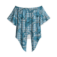 Blue Hawaii Palaka Cowboy Off Shoulder Wrap Waist Top Hawaiian Paniolo Festival Spirit LT19 - Polynesian Pride