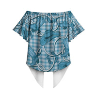 Blue Hawaii Palaka Cowboy Off Shoulder Wrap Waist Top Hawaiian Paniolo Festival Spirit LT19 - Polynesian Pride
