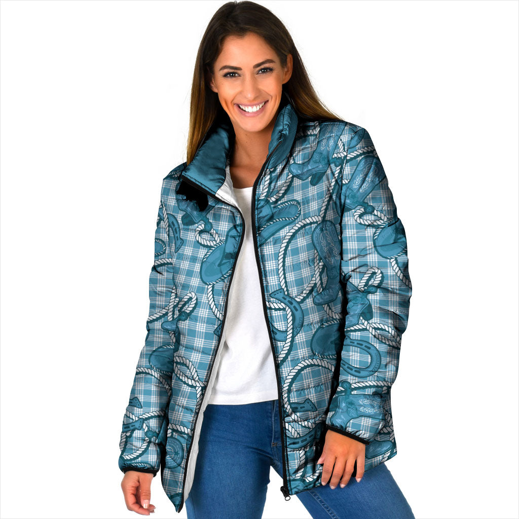 Blue Hawaii Palaka Cowboy Padded Jacket Hawaiian Paniolo Festival Spirit LT19 Women Blue - Polynesian Pride
