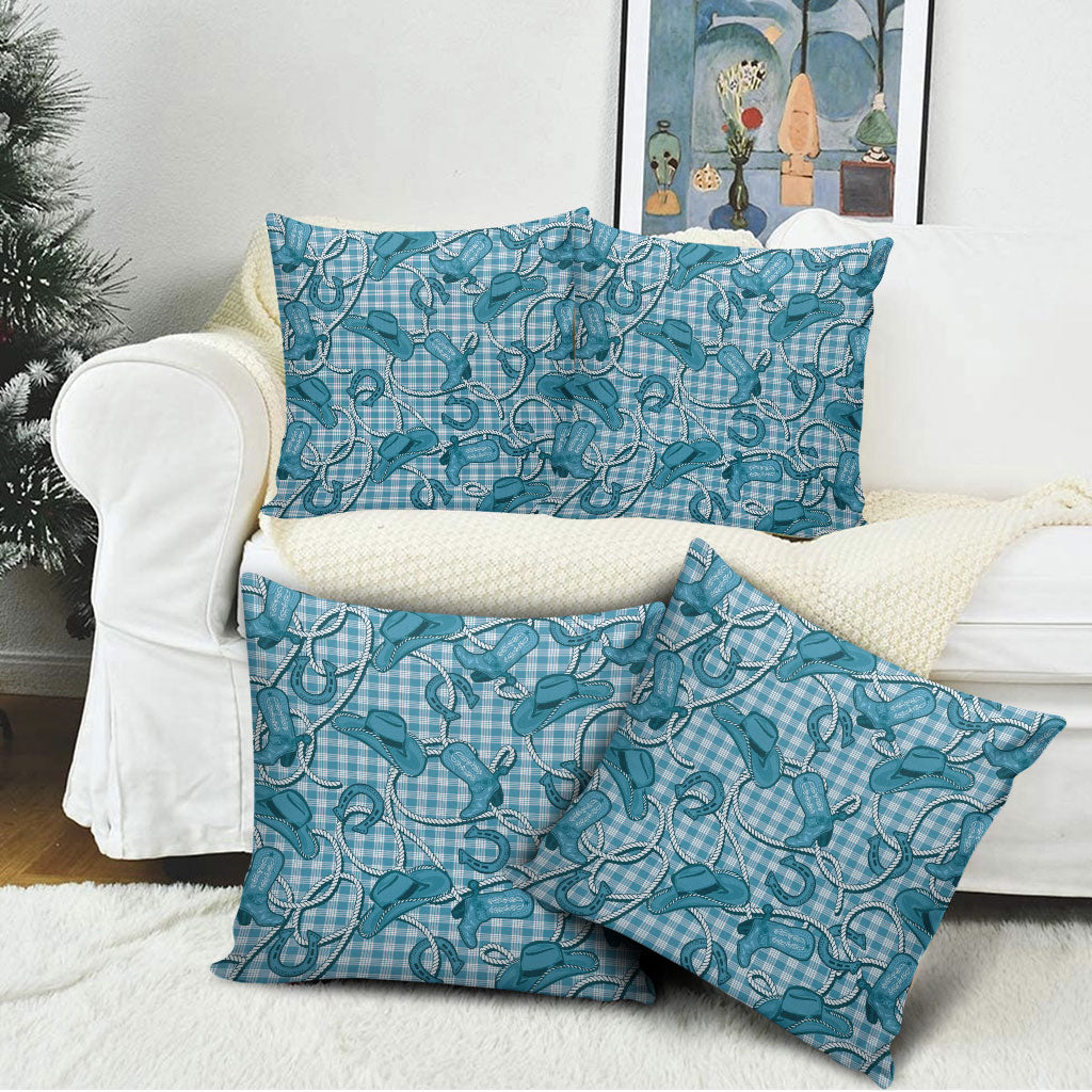 Blue Hawaii Palaka Cowboy Pillow Cover Hawaiian Paniolo Festival Spirit LT19 - Polynesian Pride