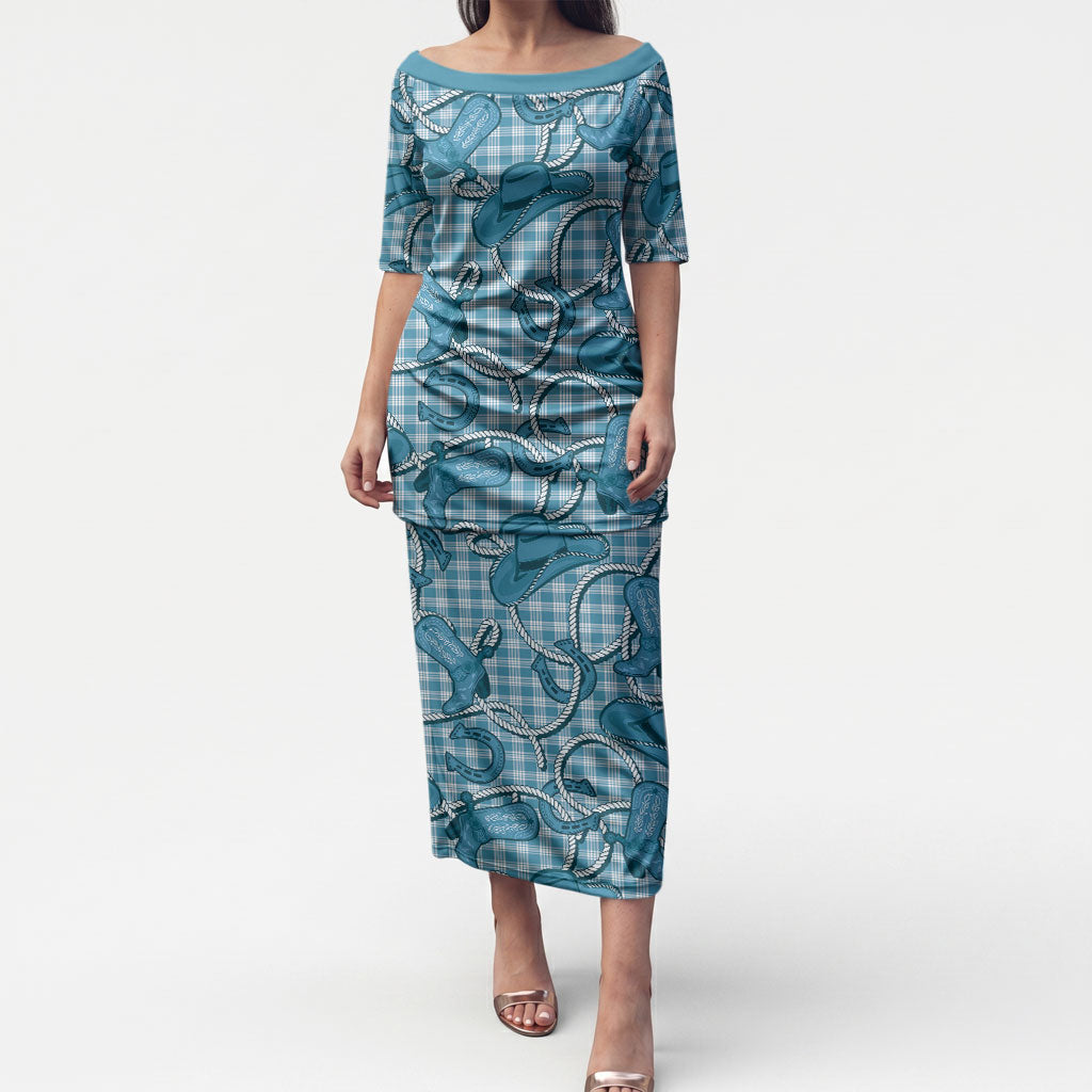 Blue Hawaii Palaka Cowboy Puletasi Hawaiian Paniolo Festival Spirit LT19 Long Dress Blue - Polynesian Pride