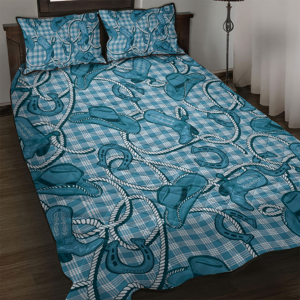 Blue Hawaii Palaka Cowboy Quilt Bed Set Hawaiian Paniolo Festival Spirit LT19 Blue - Polynesian Pride