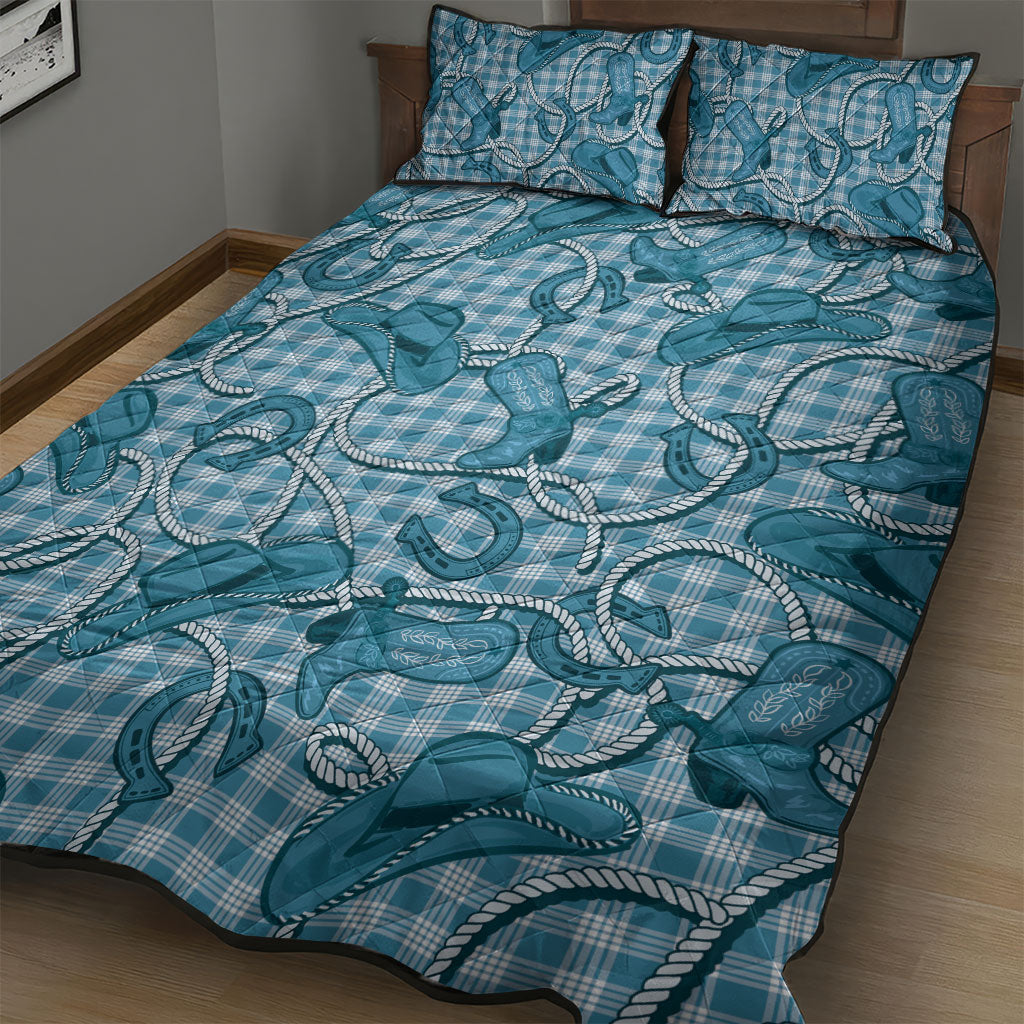 Blue Hawaii Palaka Cowboy Quilt Bed Set Hawaiian Paniolo Festival Spirit LT19 - Polynesian Pride