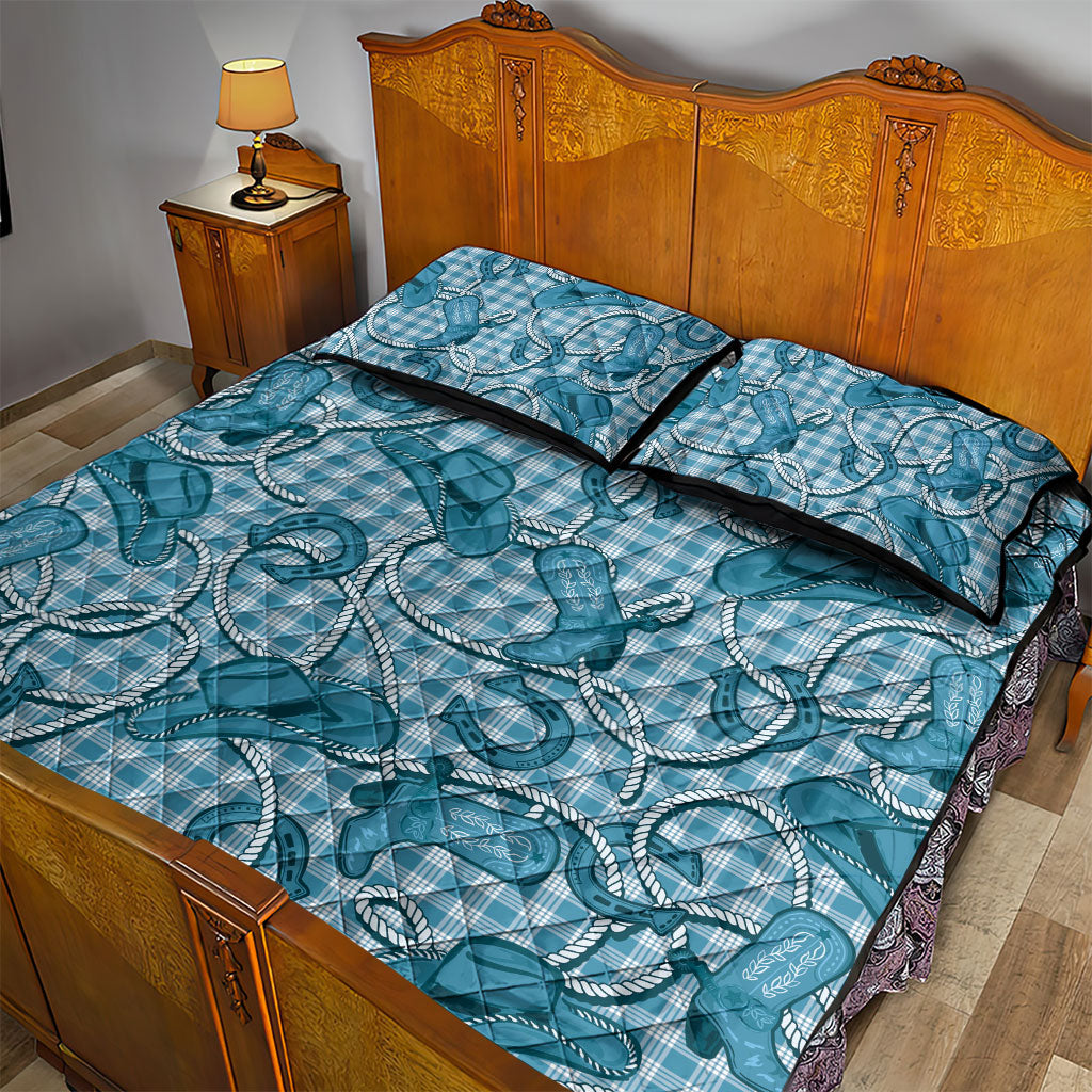 Blue Hawaii Palaka Cowboy Quilt Bed Set Hawaiian Paniolo Festival Spirit LT19 - Polynesian Pride