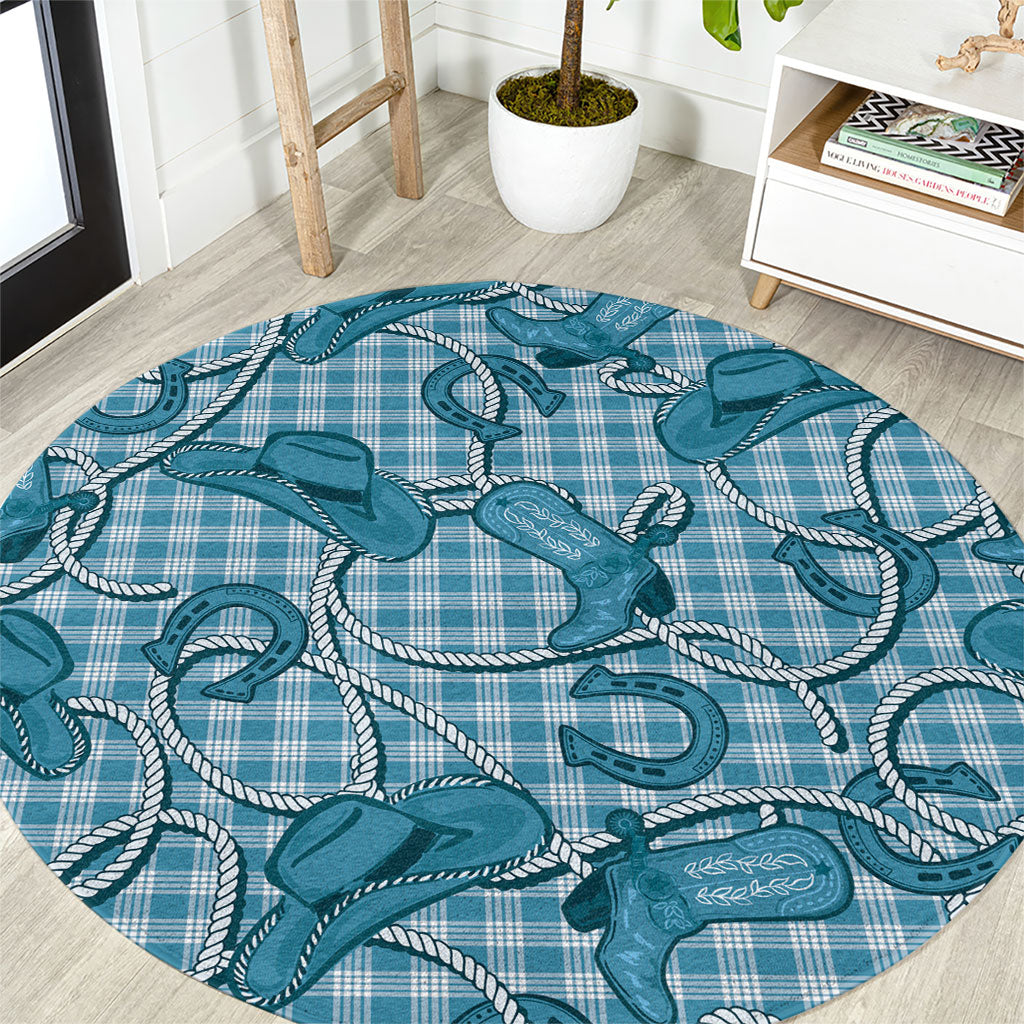 Blue Hawaii Palaka Cowboy Round Carpet Hawaiian Paniolo Festival Spirit LT19 Blue - Polynesian Pride