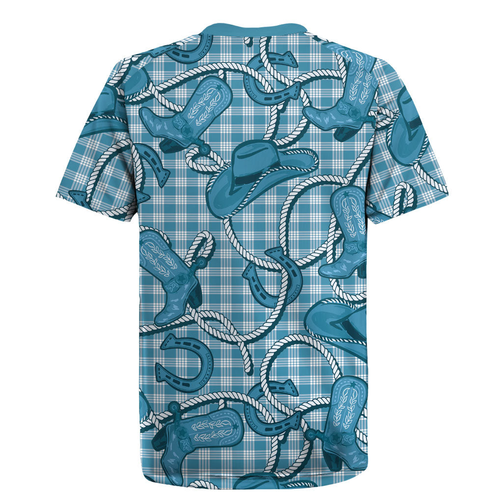 Blue Hawaii Palaka Cowboy Rugby Jersey Hawaiian Paniolo Festival Spirit LT19 - Polynesian Pride
