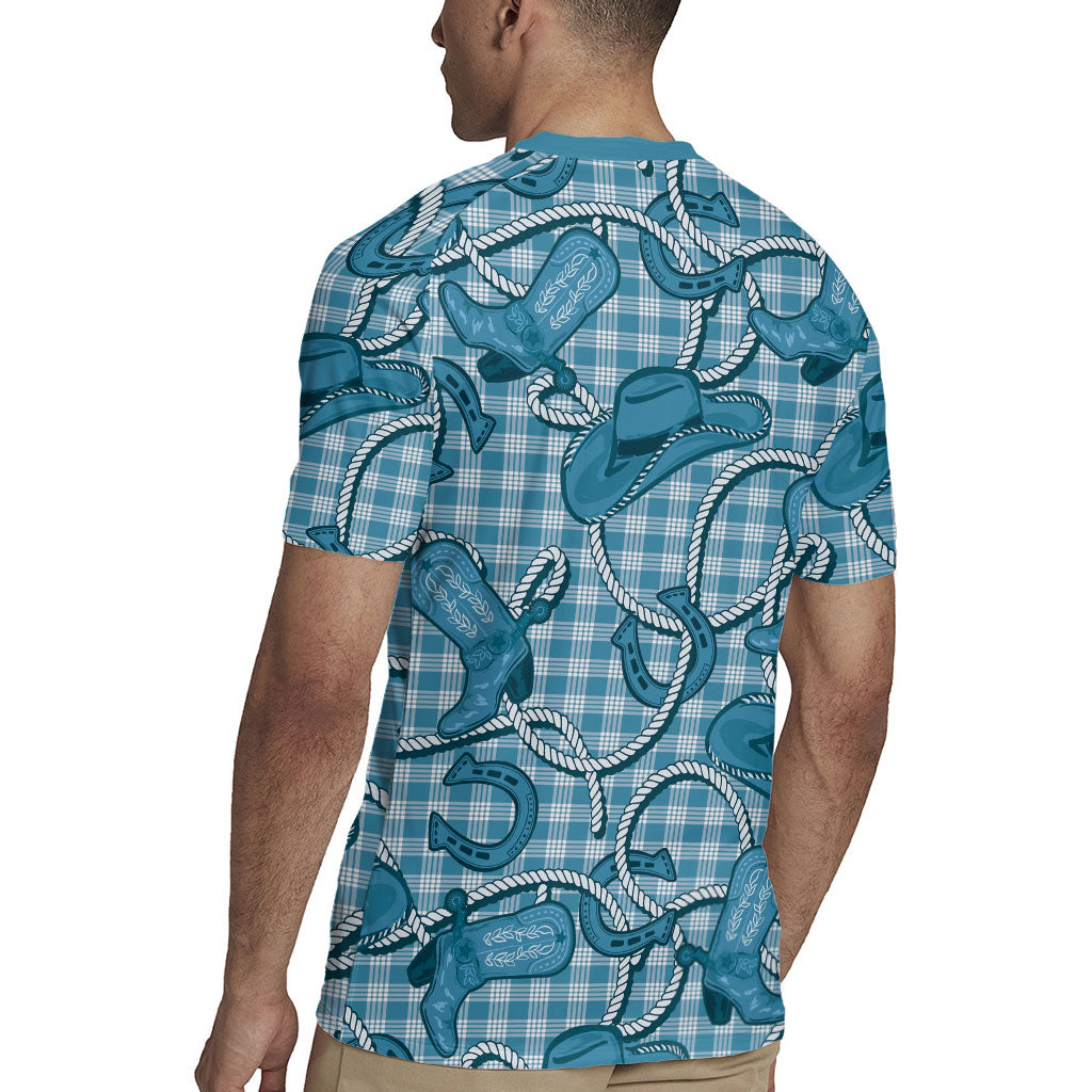 Blue Hawaii Palaka Cowboy Rugby Jersey Hawaiian Paniolo Festival Spirit LT19 - Polynesian Pride