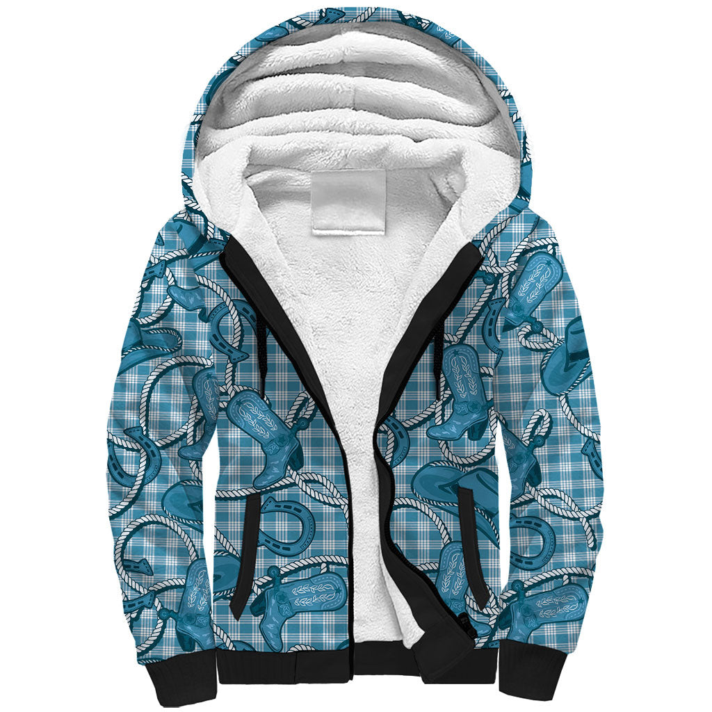 Blue Hawaii Palaka Cowboy Sherpa Hoodie Hawaiian Paniolo Festival Spirit LT19 Unisex Blue - Polynesian Pride