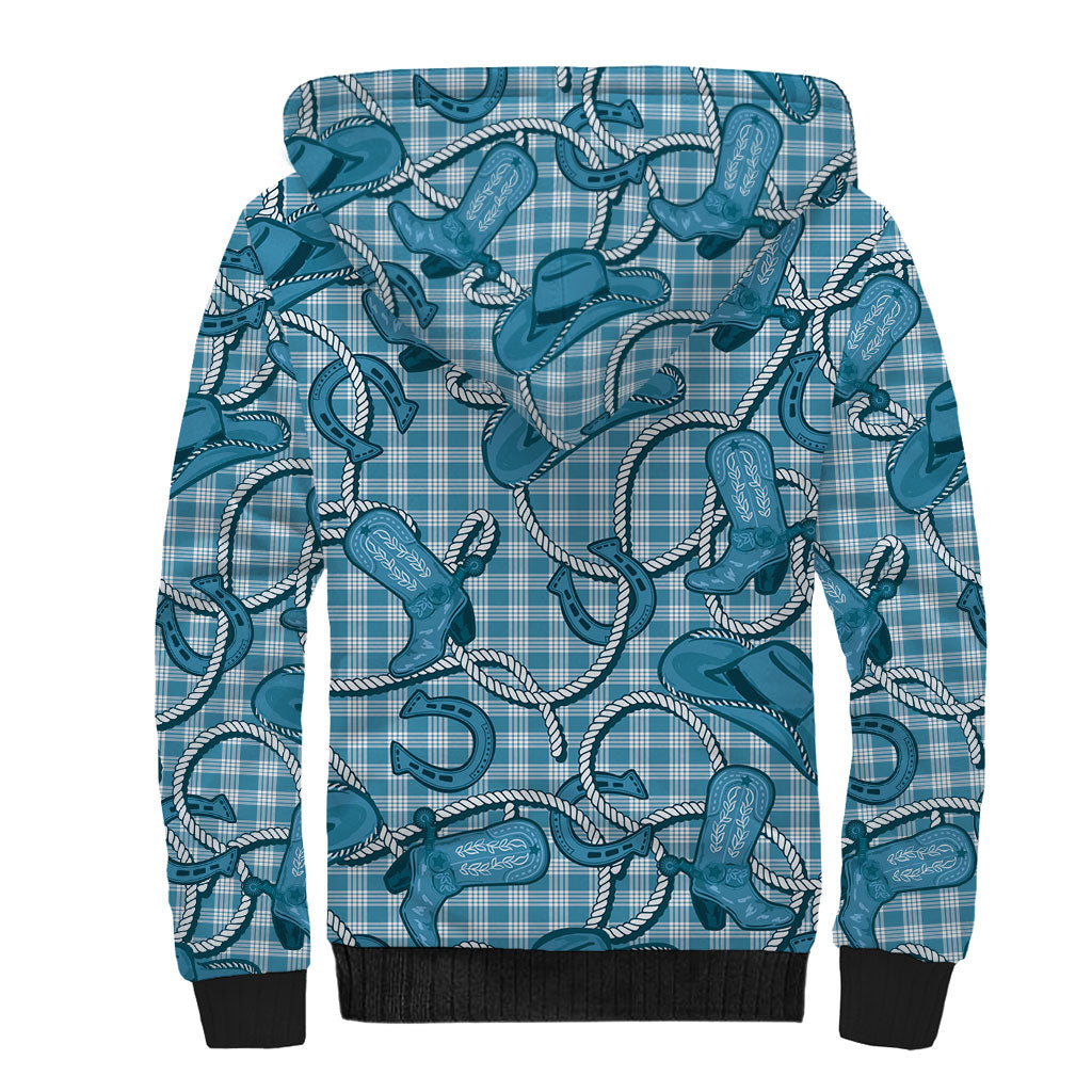 Blue Hawaii Palaka Cowboy Sherpa Hoodie Hawaiian Paniolo Festival Spirit LT19 - Polynesian Pride