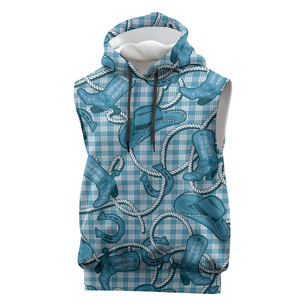 Blue Hawaii Palaka Cowboy Sleeveless Hoodie Hawaiian Paniolo Festival Spirit LT19 Blue - Polynesian Pride