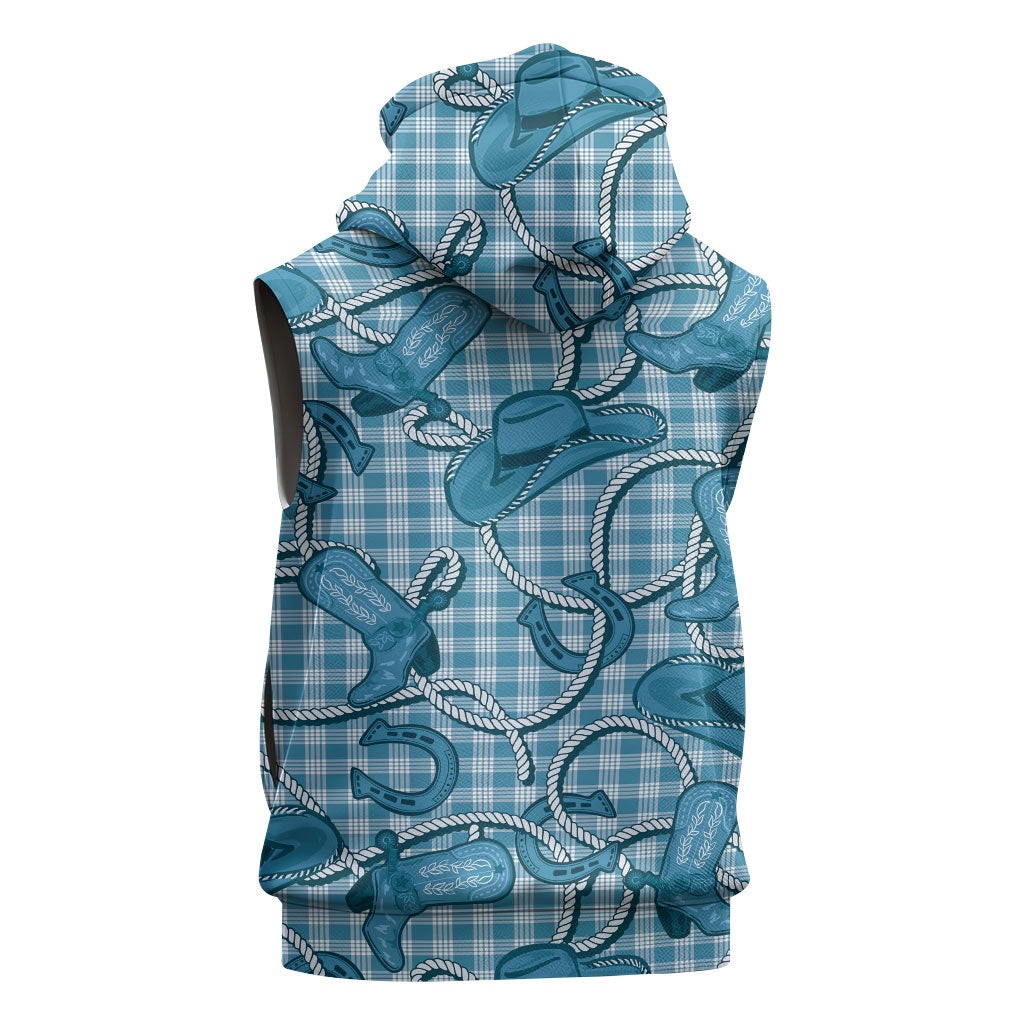 Blue Hawaii Palaka Cowboy Sleeveless Hoodie Hawaiian Paniolo Festival Spirit LT19 - Polynesian Pride