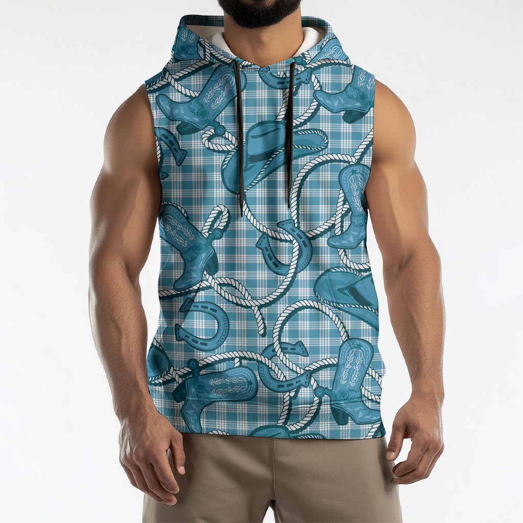 Blue Hawaii Palaka Cowboy Sleeveless Hoodie Hawaiian Paniolo Festival Spirit LT19 - Polynesian Pride