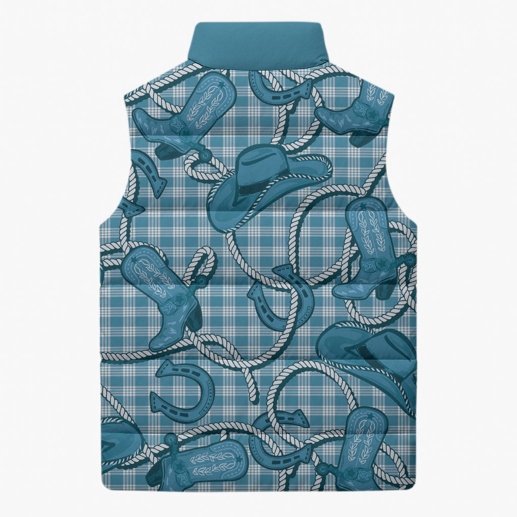 Blue Hawaii Palaka Cowboy Sleeveless Puffer Jacket Hawaiian Paniolo Festival Spirit LT19 - Polynesian Pride